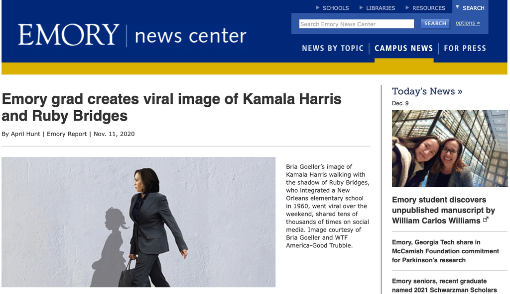 Emory grad creates viral image of Kamala Harris and Ruby Bridges