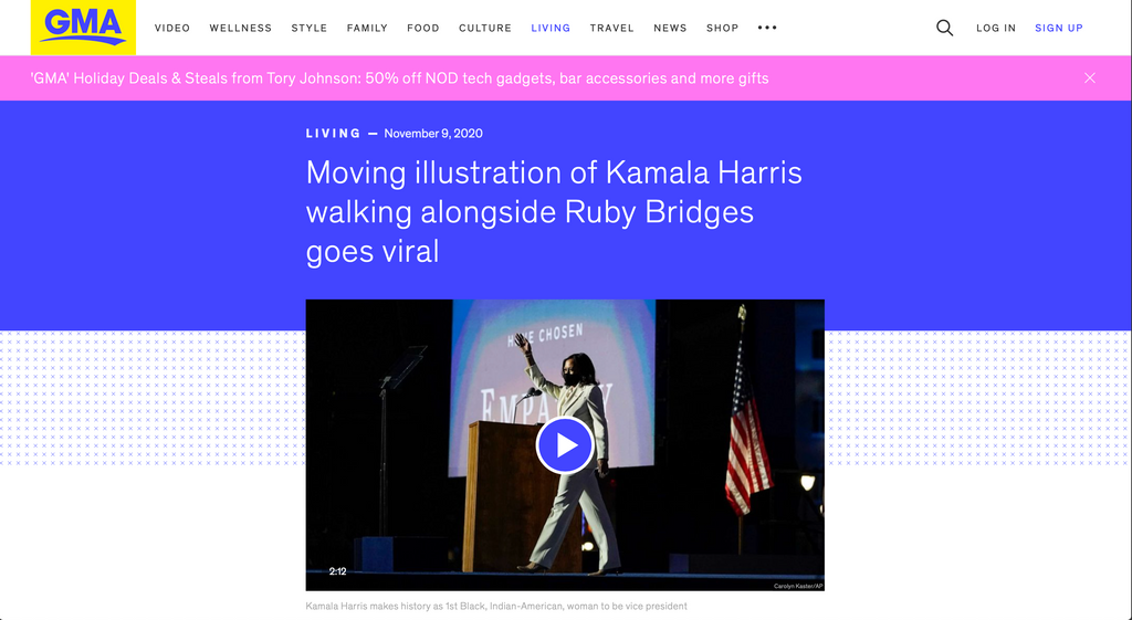 Moving illustration of Kamala Harris walking alongside Ruby Bridges goes viral