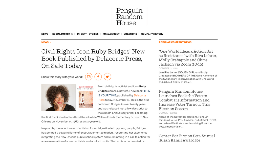 Civil Rights Icon Ruby Bridges’ New Book Published by Delacorte Press