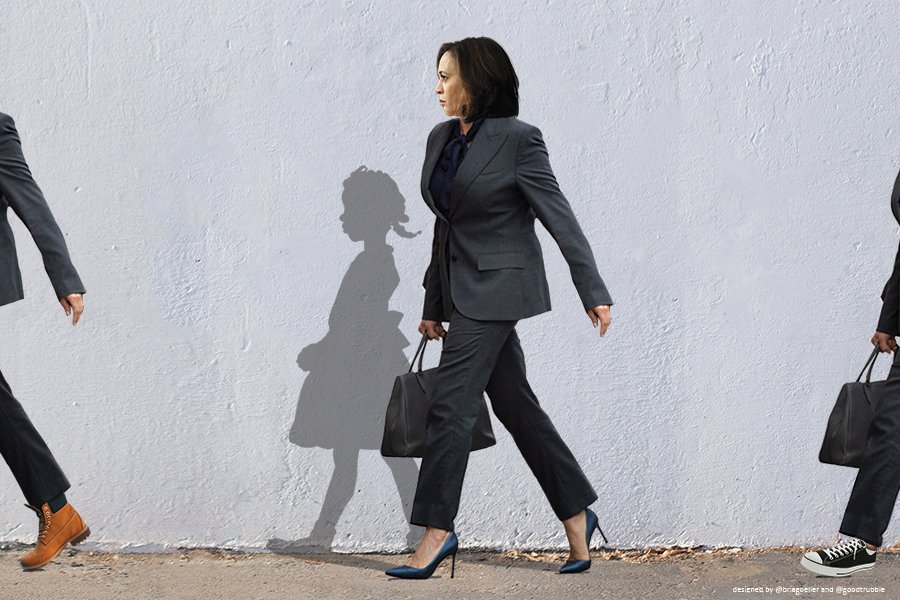 That Little Girl Was Me â Good Trubble artwork by Bria Goeller. Kamala Harris casting the shadow of Ruby Bridges.