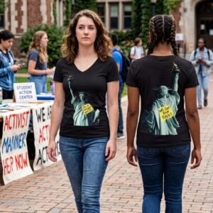 Women's Statue of Liberty Protest V-Neck Tee-You in Danger Girl/Good Trubble